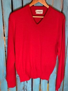 Vintage 80s Campus v neck sweater size medium red made in USA